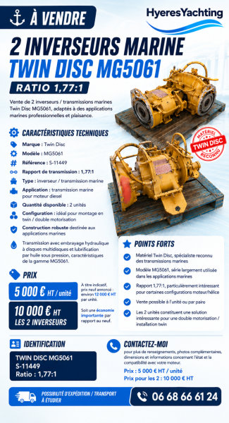à vendre – 2 inverseurs marine twin disc mg5061 – ratio 1.77.1